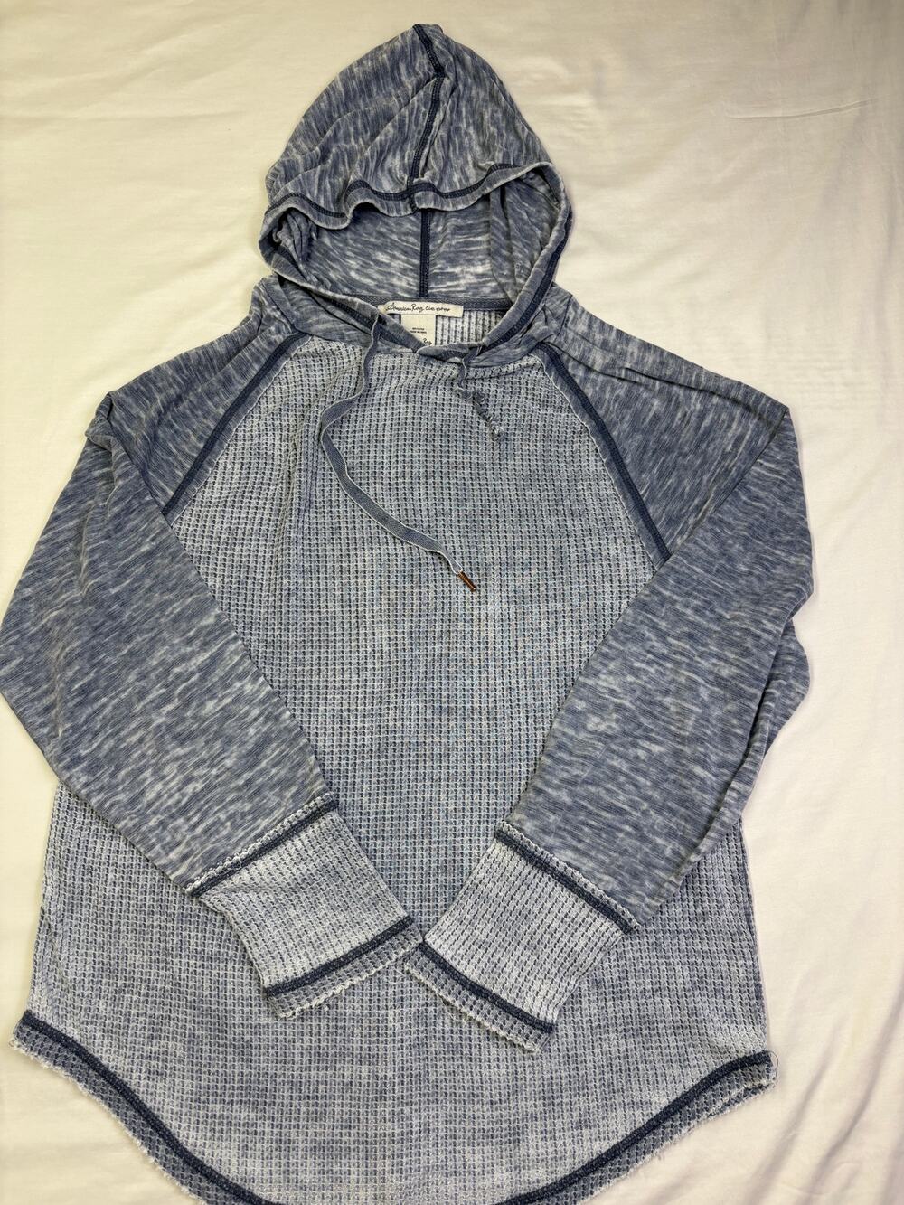 American Rag Cie Women’s XL Blue Waffle Knit Hooded Pullover Top